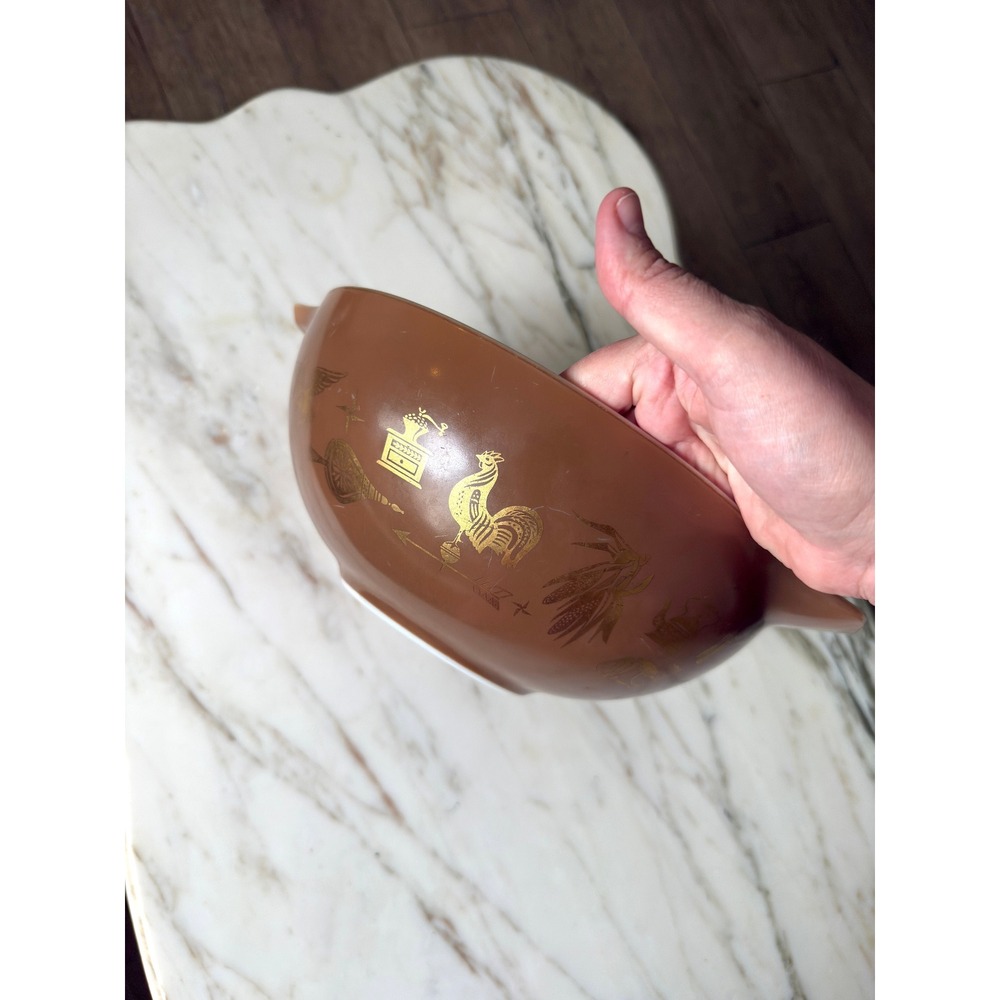 Vintage Pyrex Early American Cinderella 4 Qt Mixing Bowl #444 Brown Gold - Picture 5 of 9